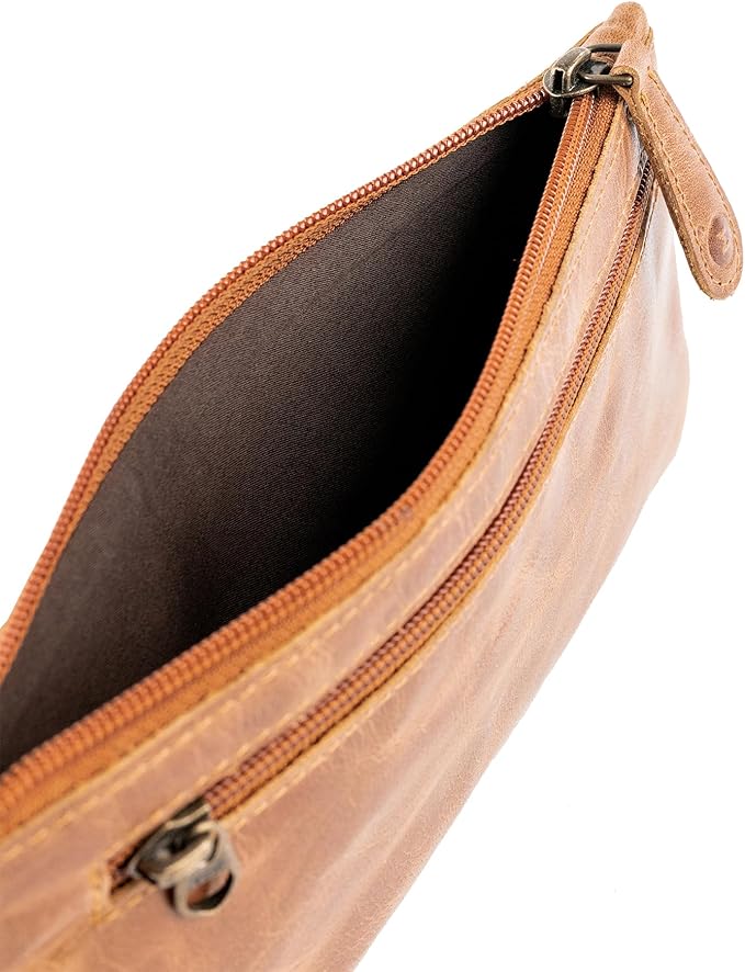 Moonster Leather Pencil Case Pouch 8" x 4" - Leather Pen Case with Zipper