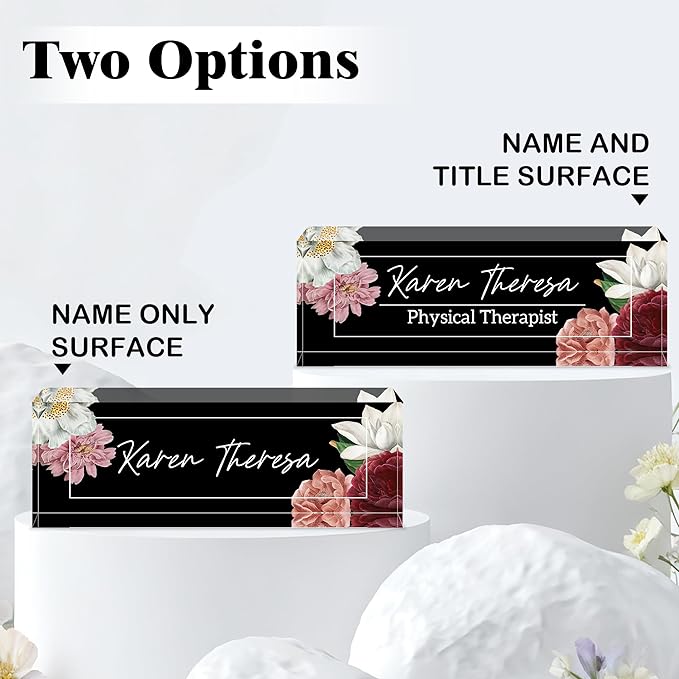 Ship Next Day-Custom Name Plate for Desk, Desk Name Plate Personalized, Acrylic Office Desk Accessories, Appreciation Gifts for Coworkers Employee Teachers Boss Women Men (Hibiscus Flower)