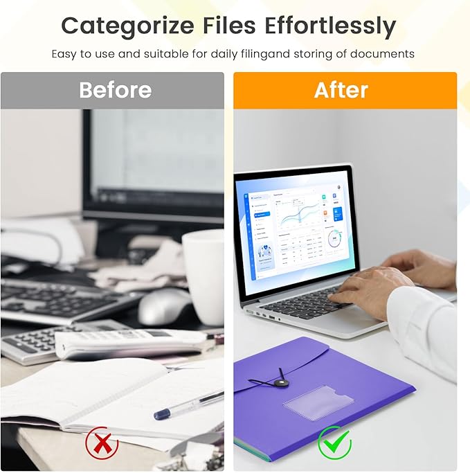 Accordion File Organizer, 7 Pockets Expanding File Folder with Labels, A4/Letter Size Portable Folders for Documents, Paper Organizer for School Office Supplies, Purple Blue