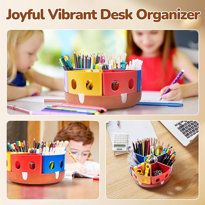 GAMENOTE Rotating Art Supplies Organizer - Lazy Susan Office School Supply for Kids Desk Organization and Storage Homeschool Craft Caddy Classroom Organization (Large)