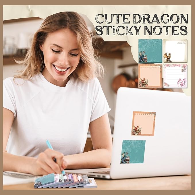 9 Pads Dragon Sticky Notes 3x3 Inch Cute Self Stick Notepads Notes Adhesive Memo Pad Office Decor Gifts for Students School Teacher Meeting Office Supplies
