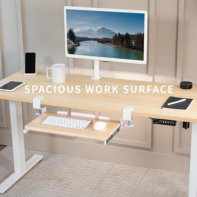 VIVO Small Clamp-on Computer Keyboard and Mouse Under Desk Slider Tray, 20 x 11 inch Pull Out Platform Drawer, Light Wood, MOUNT-KB05ES-A
