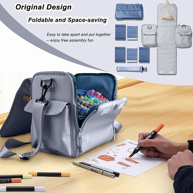 Togood Storage Tote Bag for Marker Pens Brush Pen Coloring Pencils Books Art and Crafts Supplies Tools Cosmetics, at Least 150 Pens (Grey)