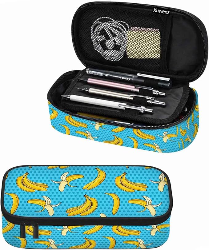 Banana Pencil Holder Bag Yellow Blue Dots Pencil Case College Office Organizer for Teens Adults