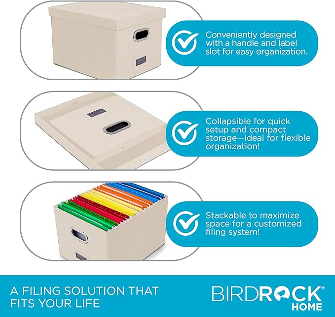 Internet's Best Collapsible File Storage Organizer Box with Lid - Decorative Linen Hanging Filing & Storage Office Box - Letter/Legal - Strong Durable - Toys Blankets Binders - Cream - 1 Pack