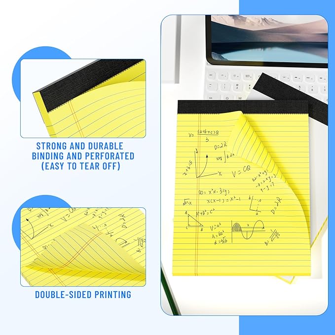 Ciphyfee 6pcs Legal Pads 8.5 x 11, Notepads 8.5 x 11.75 College Ruled Notebook, Writing Pads of Paper, Yellow Note Pads, Memo Pad Papers Perforate Legal Notepads Narrow Ruled Line,30 Sheets/Pack