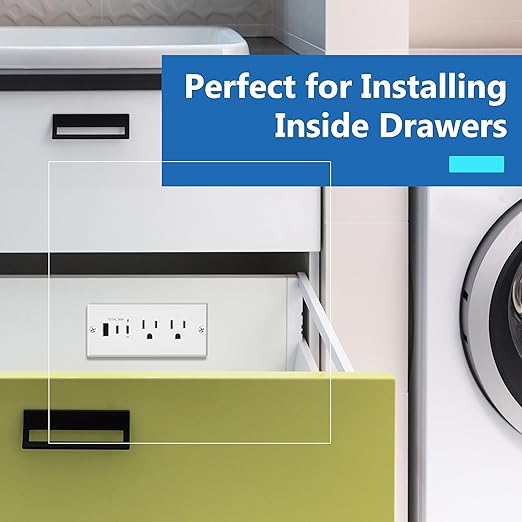 LIDER PD 36W Recessed Outlet Station with USB-A and USB-C Ports, Desktop Power Grommet, Power Delivery, Tamper-Resistant Receptacles, Power Strip for Desks and Cabinet, White, 6.5ft Cord, ETL Listed