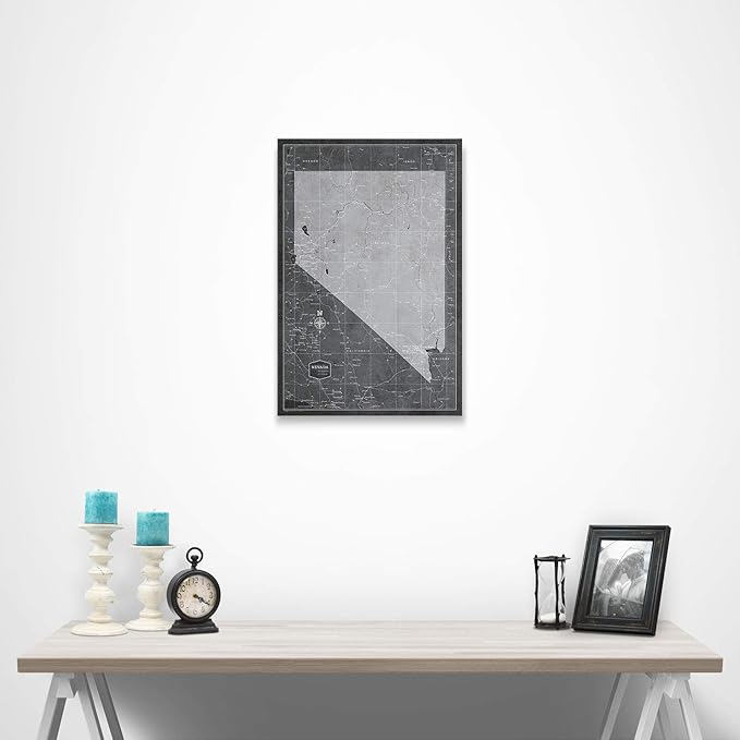Push Pin Nevada Map Board - With Push Pins to Mark Nevada Travels - Handmade in Ohio, USA - Design: Modern Slate