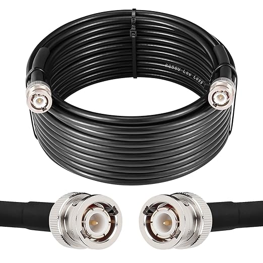 BNC Cable - 25FT RG58 50 ohm Male to Male Coax Cables Low Loss BNC Extension Coaxial Cable with for Antennas, RF Radios, Modems, Oscilloscopes, Spectrum, etc (Black)