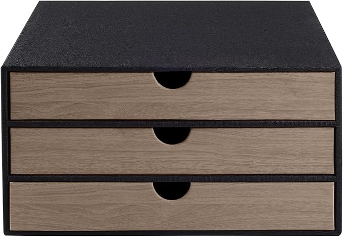 PU Leather Desk Organizer with 3 Drawers,Executive Office Supplies Desktop Filing A4 File Cabinet/Holder for Jewelry/Bill/Paper/Documents/Makeup Home Decor Stationery Storage Box,Black