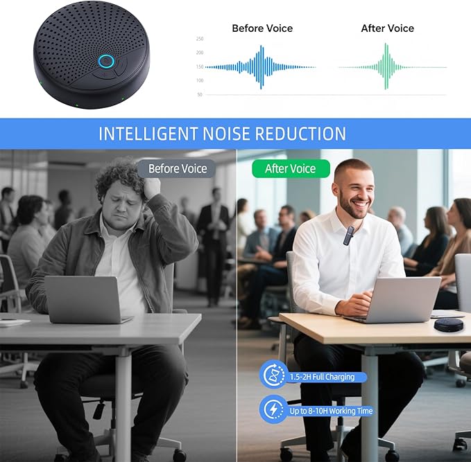 Conference Speaker and Microphone, 10 AI Mics 360° Voice Pickup, Noise Reduction, Echo Cancellation USB Speakerphone for 10 People Business Conference, Compatible with Leading Platforms