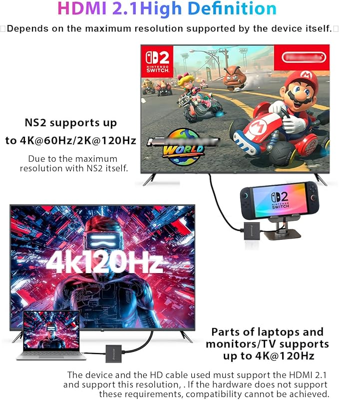 Switch 2 Dock for Nintendo Switch 2 Docking Station,USB c HDMI with PD Port Compatible MacBook,Laptops((Requires Update from After-Sell Support for NS2'S 21.0 Version)