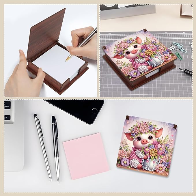 Pig Diamond Painting Kit Note Box,Memo Paper Storage Box Diamond Art,Sticky Note Holder Diamond Art,Diamond Painting Memo Pad For Office Desk. (Pig)