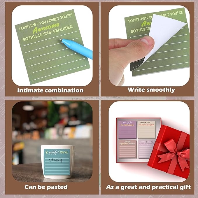 Yinder 24 Pcs Employee Appreciation Sticky Notes New Year Gift Bulk Motivation Sticky Note Pads Inspirational Gift for Teacher Nurse Staff Coworker Office Supply 3 x 3'' (Appreciation,Morandi)