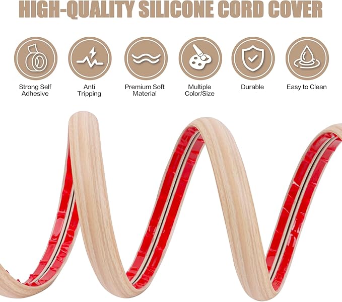 Floor Cord Cover Cavity 0.8"x0.37" Self Adhesive Cord Hider, 10FT Low Profile Cable Management, Extension Strip Protector for Wires, Prevent Cable Trips for Offices, Gyms,(Wood Light Yellow)