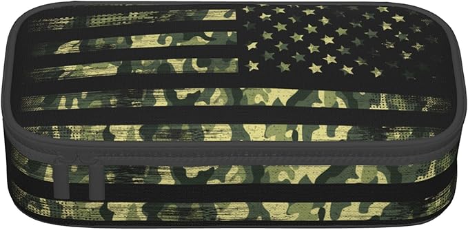 Camo Pencil Box for Kids Adults, Usa Flag Style Pencil Case for Boys Girls, Green Pencil Pouch Big Capacity Portable Pencil Holder Stationery Storage Desk Pen Bag for School Office