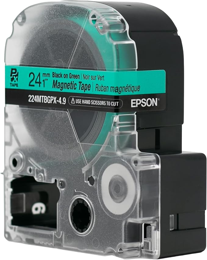 Epson LABELWORKS 224MTBGPX-4.9 Genuine Magnetic Tape Cartridge - Black on Green Magnet Label Maker Tape - 1" (24MM) Wide, 4.9 ft, Green