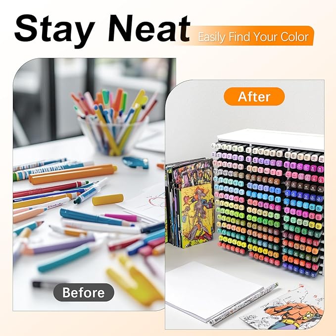 Marker Storage Organizer, Marker Holder for 252 Markers, Pens, Watercolor Brushes, and Colored Pencils – Desktop Art Supply Organizer for Home, Office, and Classroom