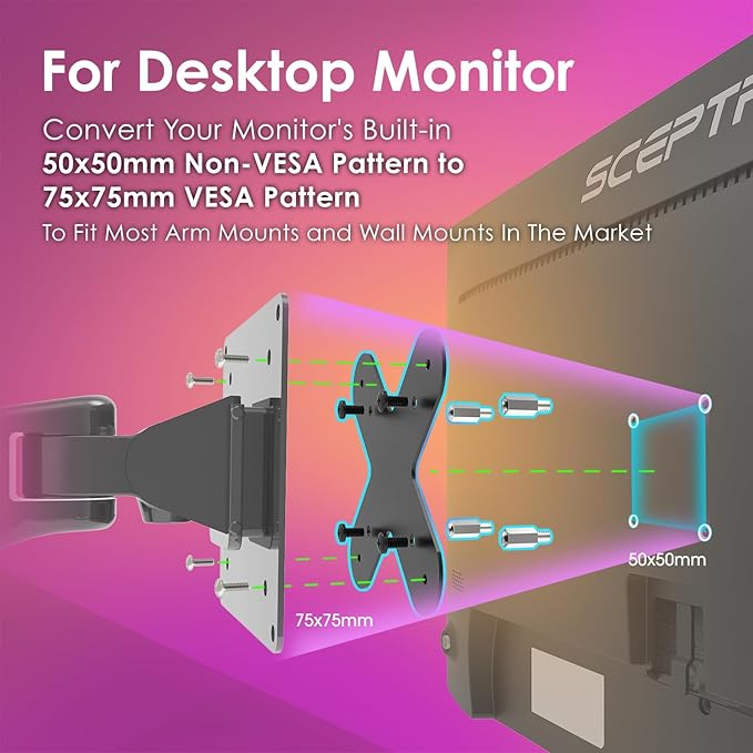 Kado Wall Mount Arm Mount Bracket Plate Adapter 50x50mm to 75x75mm Made for Sceptre Monitor E25 E27 E255B-FWD168 E255B-FWD240 E275B-FWD168 E275B-FWD240 E275B-QPD168 E278B-FWD240 Series