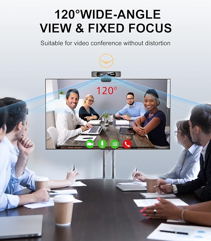 Spedal 4K Webcam with Tripod, Wide Angle 120° USB Webcam, Sony 1/2.8" Sensor, Dual Microphones, Remote Control, Auto Focus for Video Conferencing, Online Meetings, Streaming, Zoom & Teams