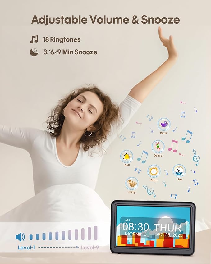 Clock with Day and Date for Elderly, 7" Large Display Digital Calendar Day Clock with 20 Custom Alarms and Medicine Reminders, 12 Display Modes, Dimmable Dementia Alzheimers Clocks for Seniors