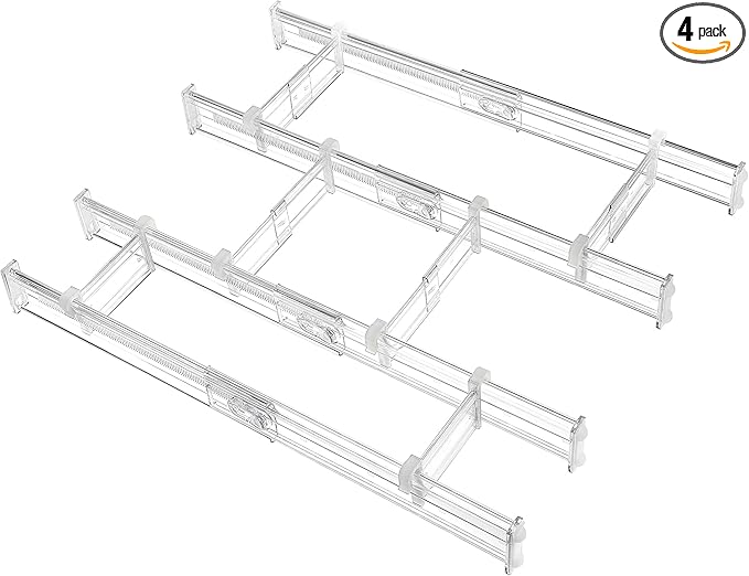 Vtopmart 2.36” Drawer Dividers with Expandable Inserts, 12.8"-22.3" Adjustable Kitchen Drawer Organizer, Clear Plastic Organizer Separator for Flatware, Utensil, Cutlery, 4 Dividers with 6 Inserts