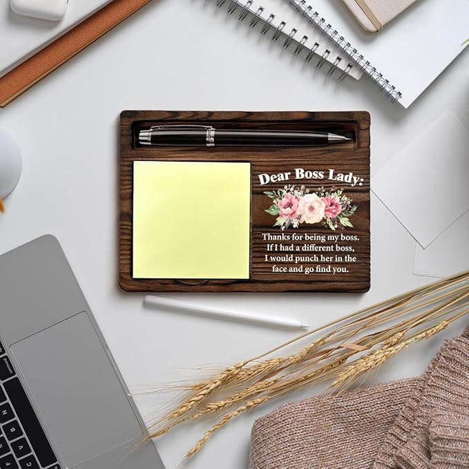 Boss Lady Office Decor Sticky Note Holder, Thank You Boss's Day Retirement Gifts for Boss Lady Floral Post It Note Dispenser for Office Desk Decor