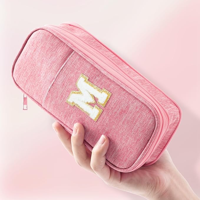 Large Capacity Pink Pencil Case, Cute Pencil Case Pencil Pouch with Zipper For Girls Women, Expandable Preppy Pencil Bag Large Storage High Capacity Bag Organizer for School Home Office Supplies, M