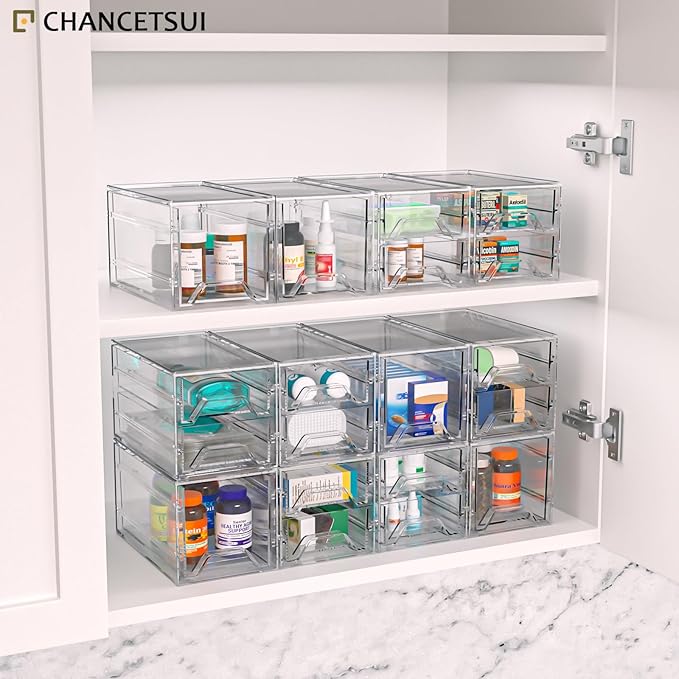 Desk Organizer Drawer Office Storage: 4 Plastic Drawers Organizers for Small Accessories, Clear Box for Stationery Supplies Organization, Storage Acrylic Bins Holder for Classroom Table