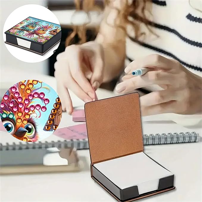 Bird Diamond Painting Note Box Memo Pad Holder, Diamond Art Sticky Notes Organizer for Desk, Aesthetic Stationery Storage Case for Office,School Supplies (Bird)