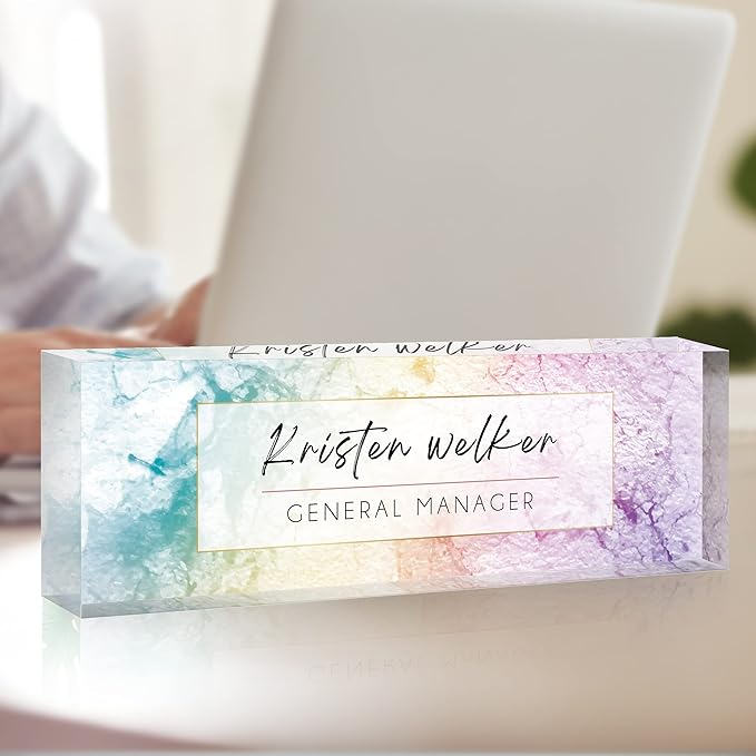 Personalized Office Name Plate for Desk, Custom Employee Appreciation Gifts, Acrylic Desk Name Plate Funny, Desk Decorations Gift, Acrylic Desk Ornaments… (Blue Purple Texture)