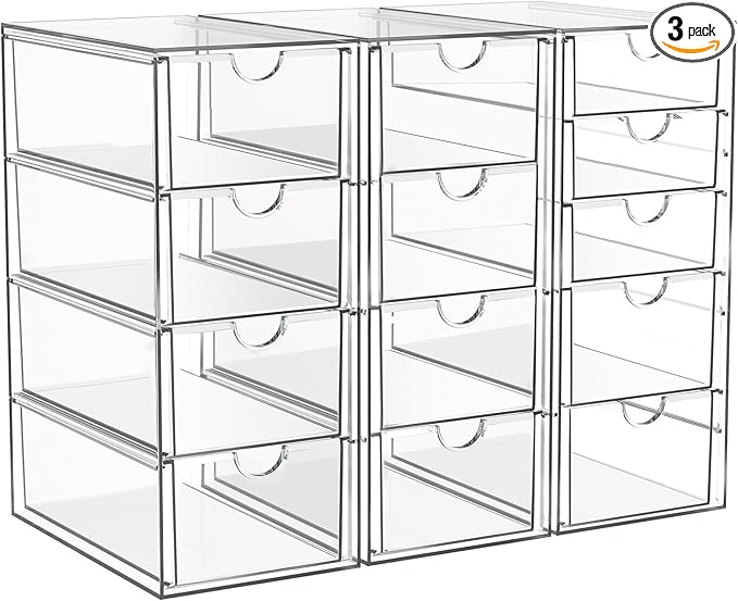 Acrylic Makeup Organizer with 13 Drawers, Bathroom Counter Organizer, Acrylic Organizers, Desk Organizer, Office Supplies, Storage Drawers for Cosmetic, Pencil, Coffee, etc 3 Pack