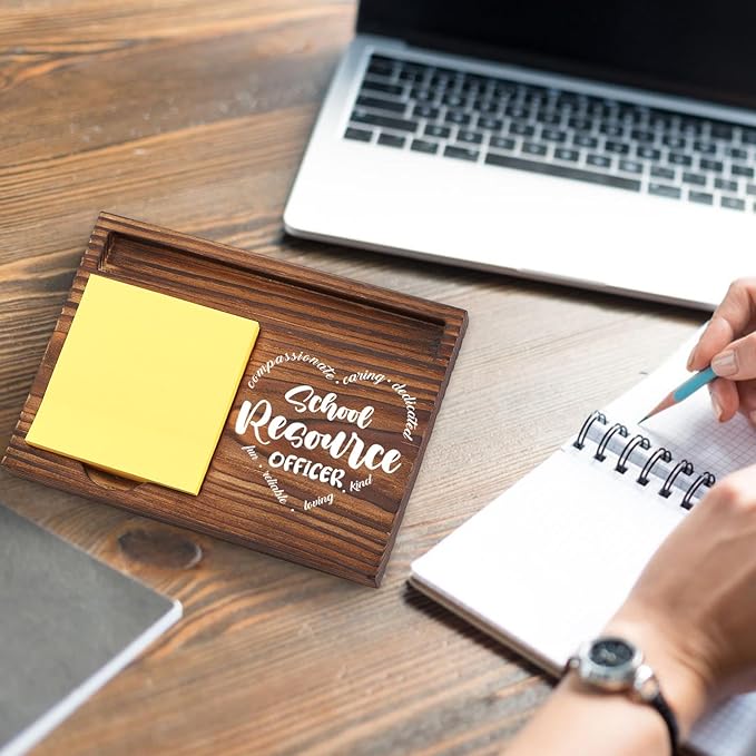 School Resource Officer Gift Sticky Note Holder Wooden, Thank You SRO, Appreciation Gift for School Resource Officer Social Worker Office Decor Desk Self-Stick Note Pad Holders TZP15
