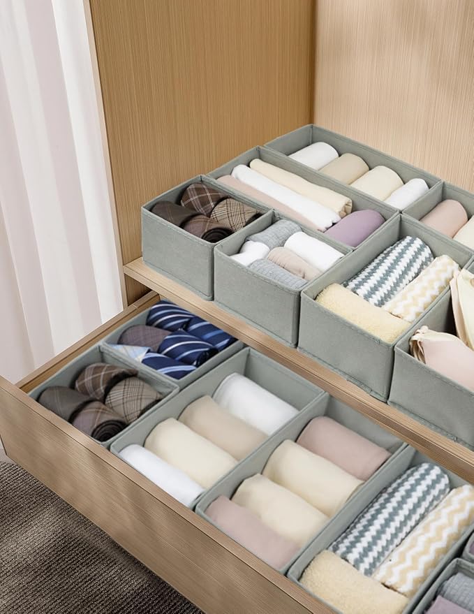 Drawer Organizer Clothes, Foldable Fabric Dresser Organizer Closet Organizers and Storage Box for Underwear,Folded Clothes,Baby Clothing,Socks,Bra,Towels,Ties(6M+6S,Gray)