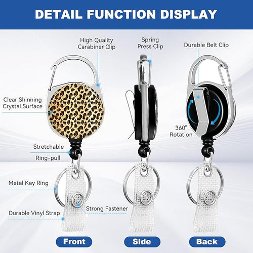 2 Pack Leopard Print ID Badge Holder with Heavy Duty Retractable Reel Keychain for WomenStudents,Teachers, Nurses, Office Use