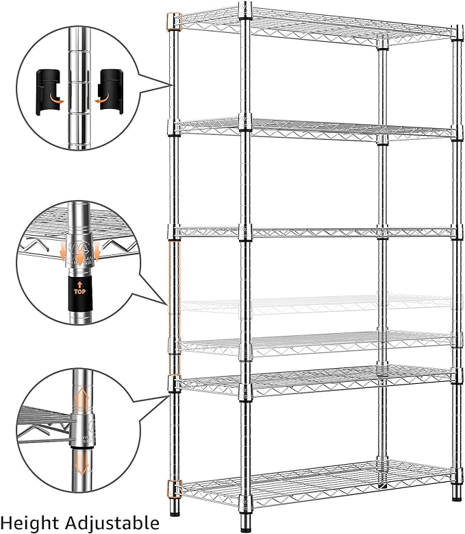 1250 lbs Steel Heavy Duty 5-Tier Utility Shelving Unit Steel Organizer Wire Rack for Home,Kitchen,Office,Chrome (13.7" D x 23.6" W x 62.4" H)