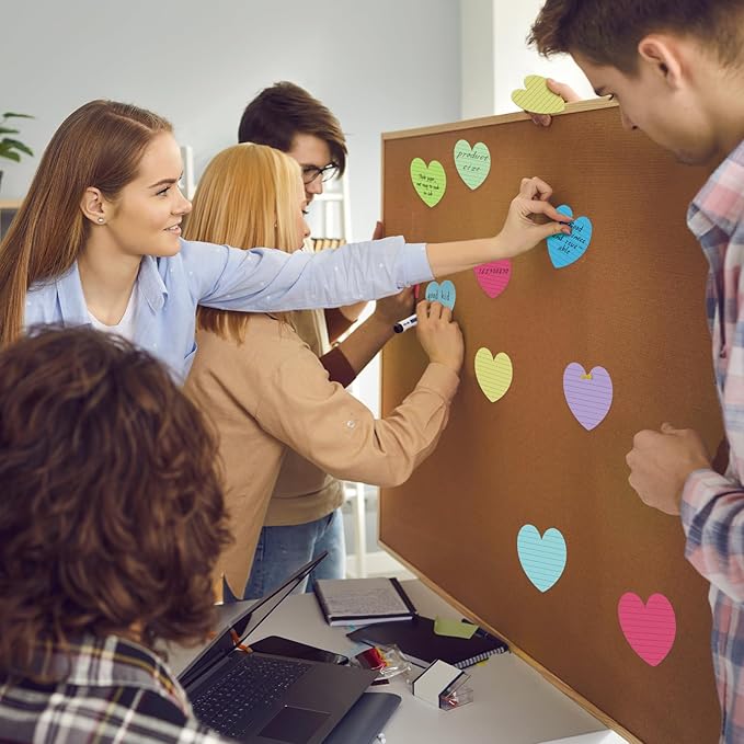 Teling 96 Pcs 4320 Sheets Heart Shaped Sticky Notes Cute Bright Colorful Sticking Power Memo Pads Self Note for Reminders Office School and Home 3 x 3 Inch, 8 Color(Bright Color)