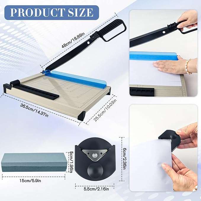 12" Guillotine Paper Cutter and Trimmer with Corner Rounder Cutter & Sharpening Stone,Heavy Duty 16 Sheet Capacity Metal Base for A4,Cardstock,Photo Paper,Office School Craft Use-Updated