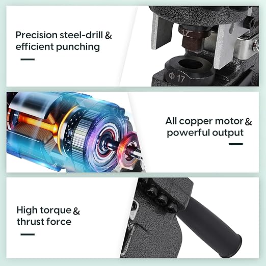 1300W Electric Hydraulic Hole Puncher, Electric Hydraulic Hole Punch for Metal Fast 2-3 Sec, Portable Steel Hole Punch with Dies Φ1/4" 3/8" 1/2" 11/16" 4/5" for Angle Iron Steel Aluminum Copper Plate