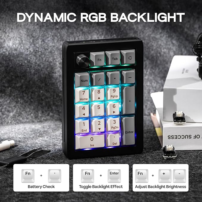 EPOMAKER EK21 VIA Gasket Number Pad with 1000mAh Battery, BT 5.0/2.4GHz/Wired Hot-Swap Numpad with Aluminum Alloy knob, Programmable for Win/Mac/Gaming (Black Silver, Zebra Switch)
