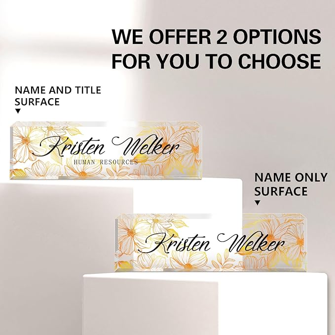 Name Plate for Desk, Desk Name Plate Personalized, Office Decor for Women Men, Acrylic Desktop Accessories, Office Appreciation Gifts for Boss Social Workers Nurse Teacher Employee (White/Gold)