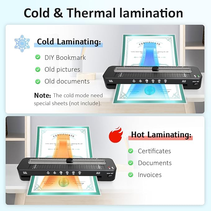 13 Inch Laminator Machine - 11x17 Laminator with 50 Sheets, Cold & Thermal, Built-in Paper Cutter & Corner Rounder, A3 Laminating Machine for Classroom Home School
