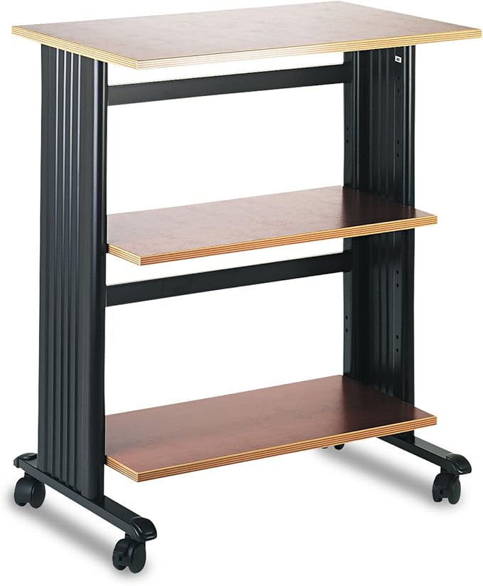 Safco Muv Adjustable Printer Stand 1881CY, Cherry Top, Black Frame, Swivel Wheels, Two Adjustable Shelves