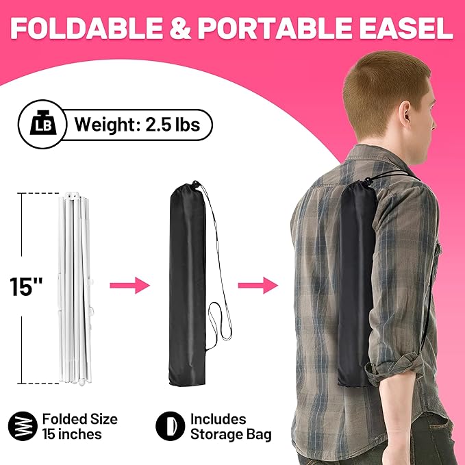 3 Pack White Easel Stand for Sign & Poster - 63" Adjustable Metal Easels for Wedding Welcome Sign, Painting, Canvas, Art Display - Portable Folding Tripod with Carry Bag, Holds 5 Lbs