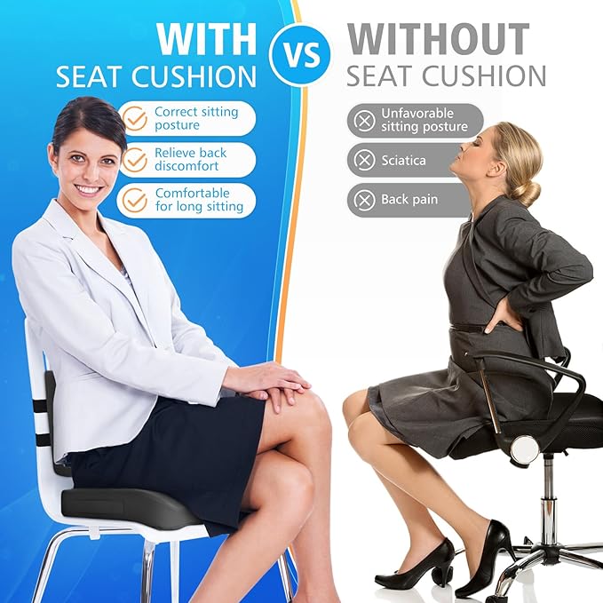Seat Cushion, Lumbar Support Pillow with Adjustable Strap-Chair Cushions for Sciatica Pain Relief-with Washable Cover Memory Foam for Car, Travel and Wheelchair-Gray X-Large