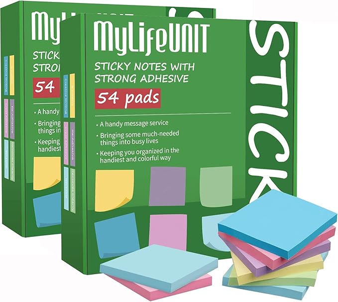 MyLifeUNIT Sticky Notes 3x3, Bulk Pack 108 Note Pads 10800 Sheets for Daily Reminder, Self-Stick Notes with 6 Assorted Colors for Office Home Notebook Supplies