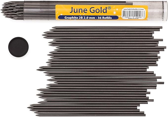 June Gold 4 Pro 2.0 mm Mechanical Pencils, 36 Colored, 36 2B, and 36 4B Refills, 2 Sharpeners, 2 Smudge Resistant Erasers, Built in Sharpeners & Soft Non-Slip Grip on Each Pencil