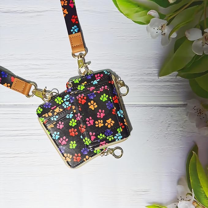 Bolimoss Cute Dog Paw Print ID Card Holder with Lanyard and Keychain for Women, School, Teacher, Nurse, Office Work