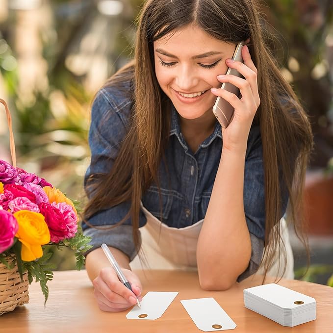 1000 Pcs Blank Manila Shipping Tags with Wire 4 3/4" x 2 3/8" Paper Hang Luggage Price Asset Gift Label Key Tags (White)