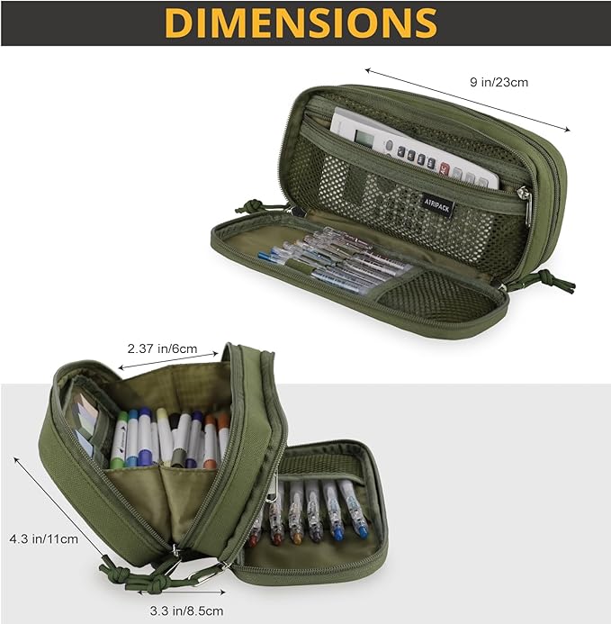 ATRIPACK Tactical Pencil Case for Boy,Large Capacity Pencil Pouch,Marker Organizer Case Pen Box, Tool Bag Desk Organizer for School College Office Organizers for Kids Men Women Adult Teens(Green)